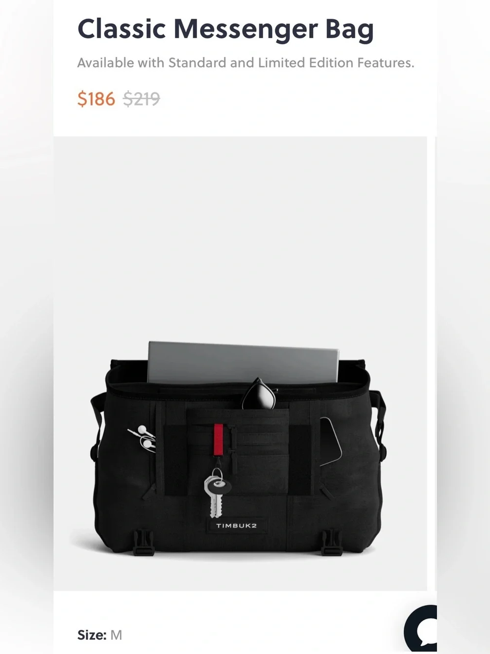 **NWT Timbuk2 Black Messenger Bag- Size M
